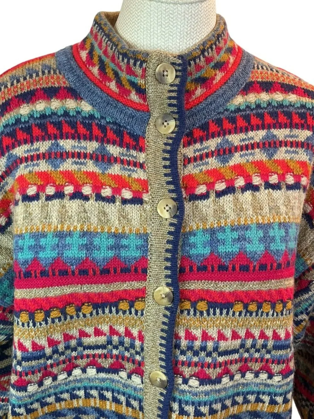 Segrets Sun Prints Fair Isle Norwegian Design Wool Button Up Cardigan Sweater Wo - Picture 3 of 11